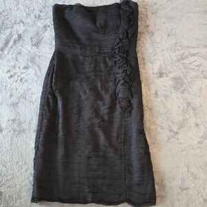 Tadashi Collection Black Strapless Pleated Silk Cocktail Dress Size 12 Elegant